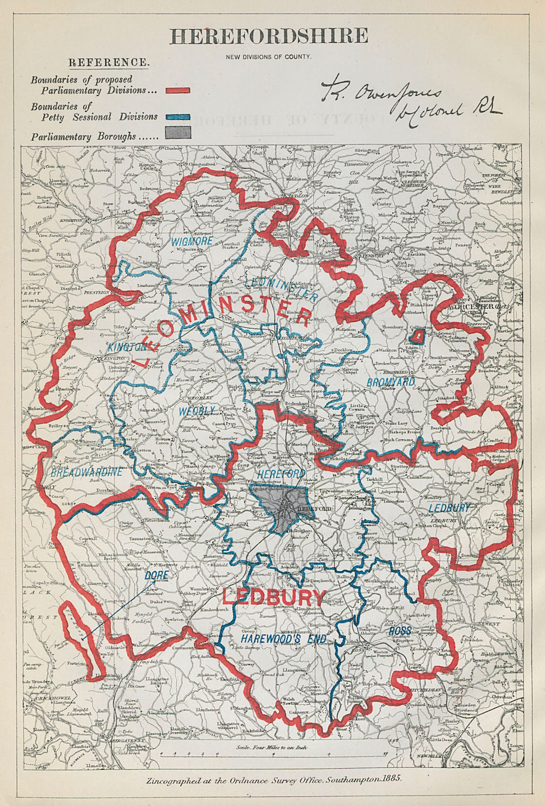 Herefordshire Parliamentary Divisions. Leominster. BOUNDARY COMMISSION 1885 map